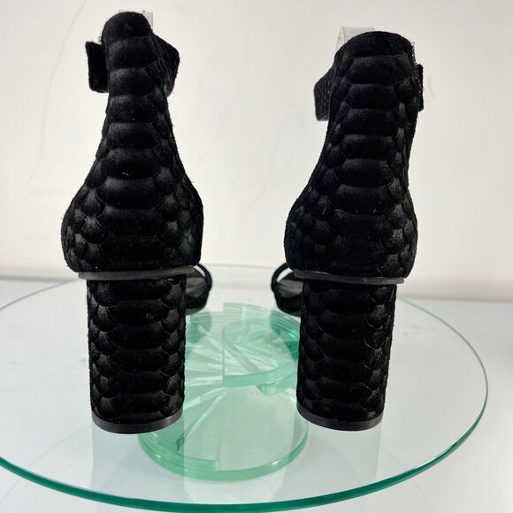 Jeffrey Campbell Laura Heel Sandals Black Suede Leather Snake Embossed - Picture 4 of 7